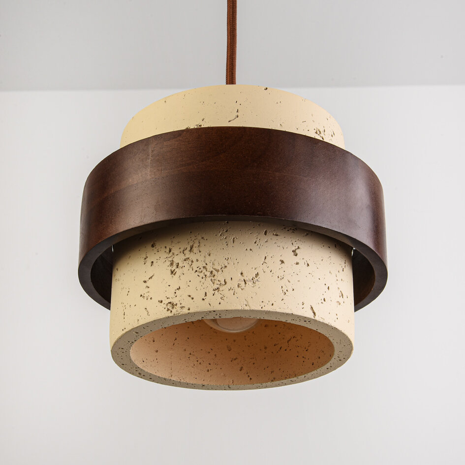Lampa wisząca Mavero okrągła z cementu i drewna, 4 światła