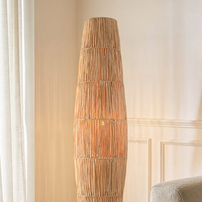 Lampa podłogowa Plecta z papieru rafia z czarną metalową podstawą - 140 cm