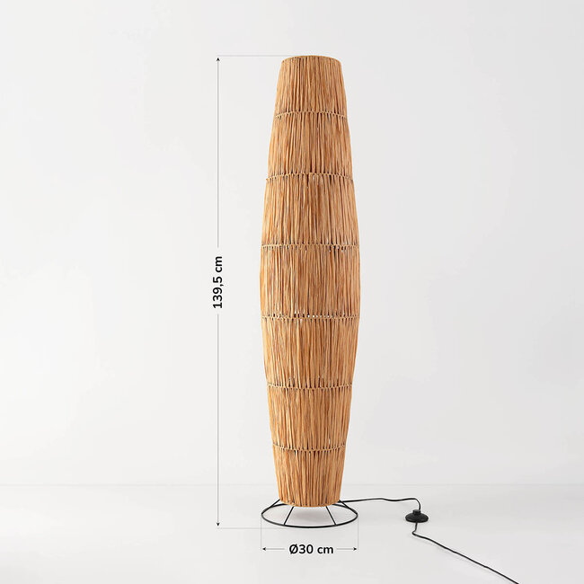 Lampa podłogowa Plecta z papieru rafia z czarną metalową podstawą - 140 cm