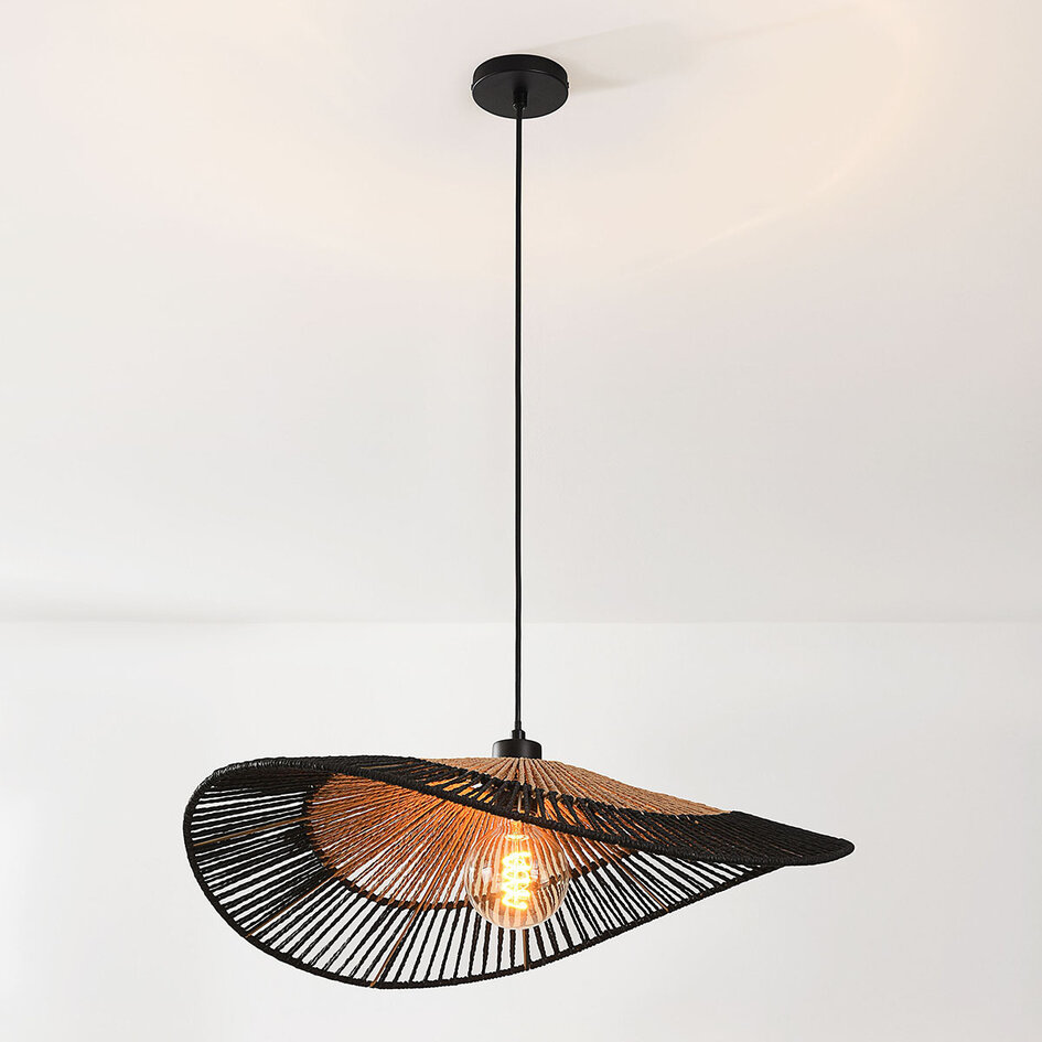Lampa wisząca Ravena z ręcznie plecionego papieru w kolorze czarnym i naturalnym