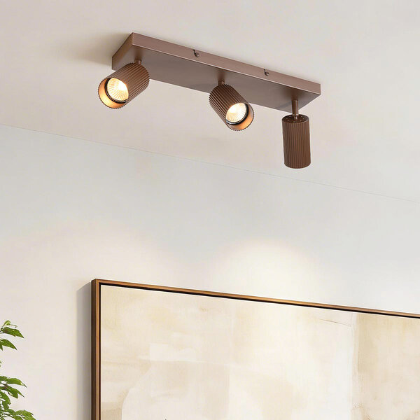Lampa sufitowa Blaze z 3 regulowanymi reflektorami – żebrowana brązowa