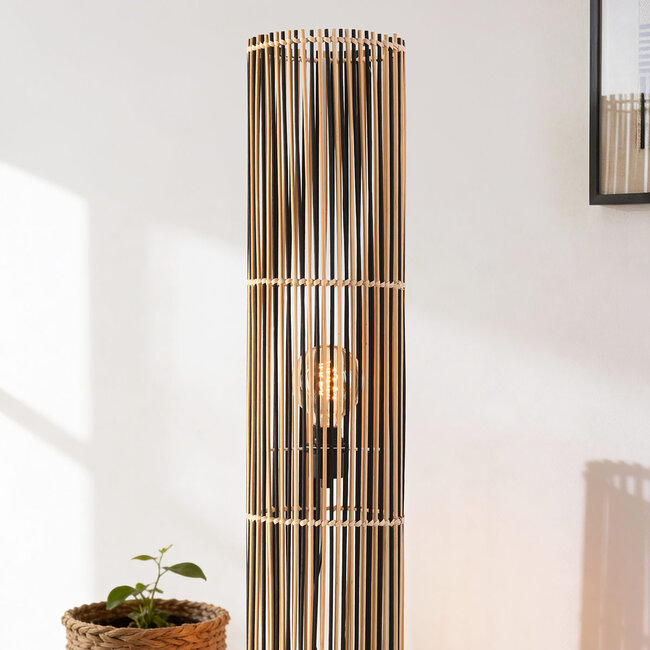 Lampa podłogowa Lori z bambusa w kolorze czarnym i naturalnym