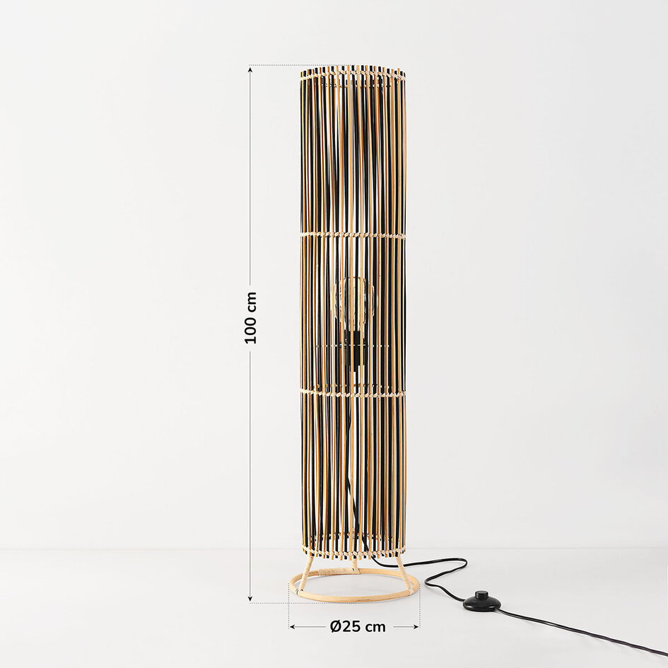 Lampa podłogowa Lori z bambusa w kolorze czarnym i naturalnym