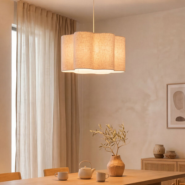 Lampa wisząca Hiras beżowa z lnianym kloszem Ø60 cm