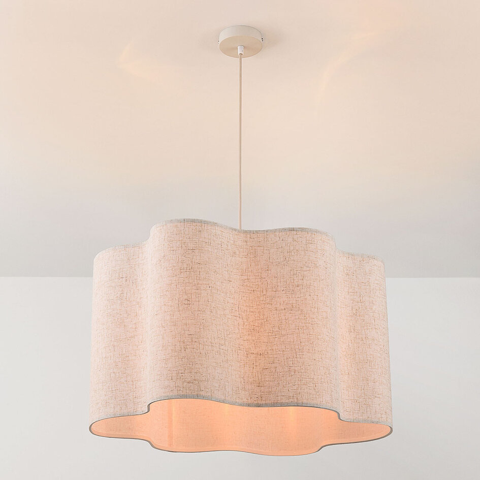 Lampa wisząca Hiras beżowa z lnianym kloszem Ø60 cm