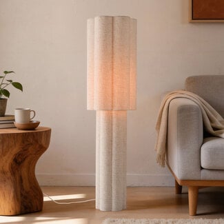 Japandi lampa podłogowa Hika lniana
