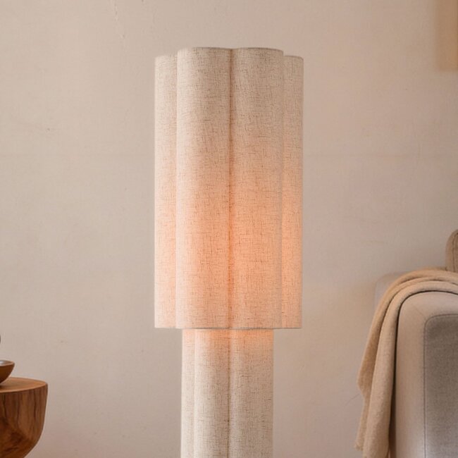 Japandi lampa podłogowa Hika lniana