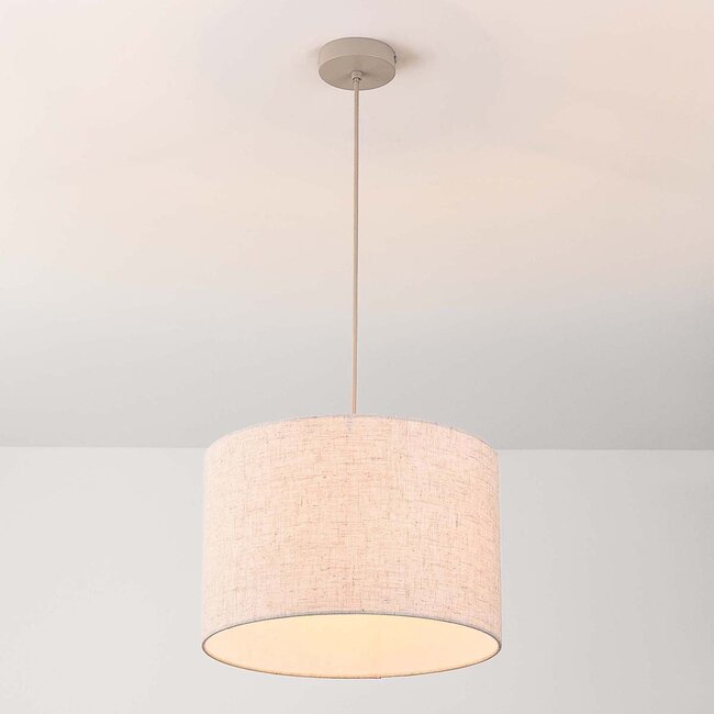 Nowoczesna lampa wisząca Avano beżowa z lnianym kloszem