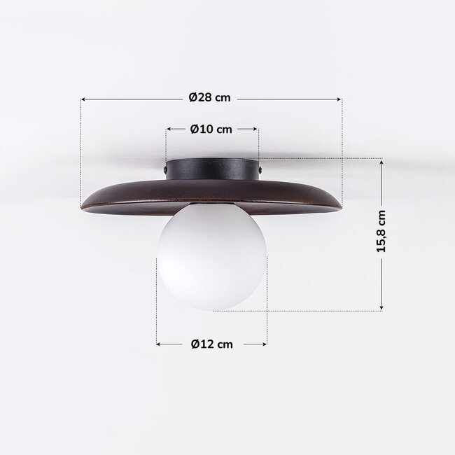 Lampa sufitowa Ruvo z ciemnobrązowego drewna i mlecznobiałego szkła