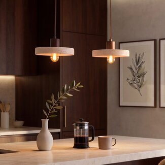 Lampa wisząca Japandi Salvi 2 światła z travertynu (kamień naturalny) i drewna