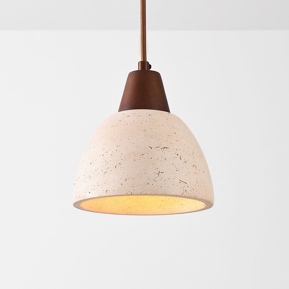 Lampa wisząca Japandi Marena z trawertynu (kamienia naturalnego) i drewna