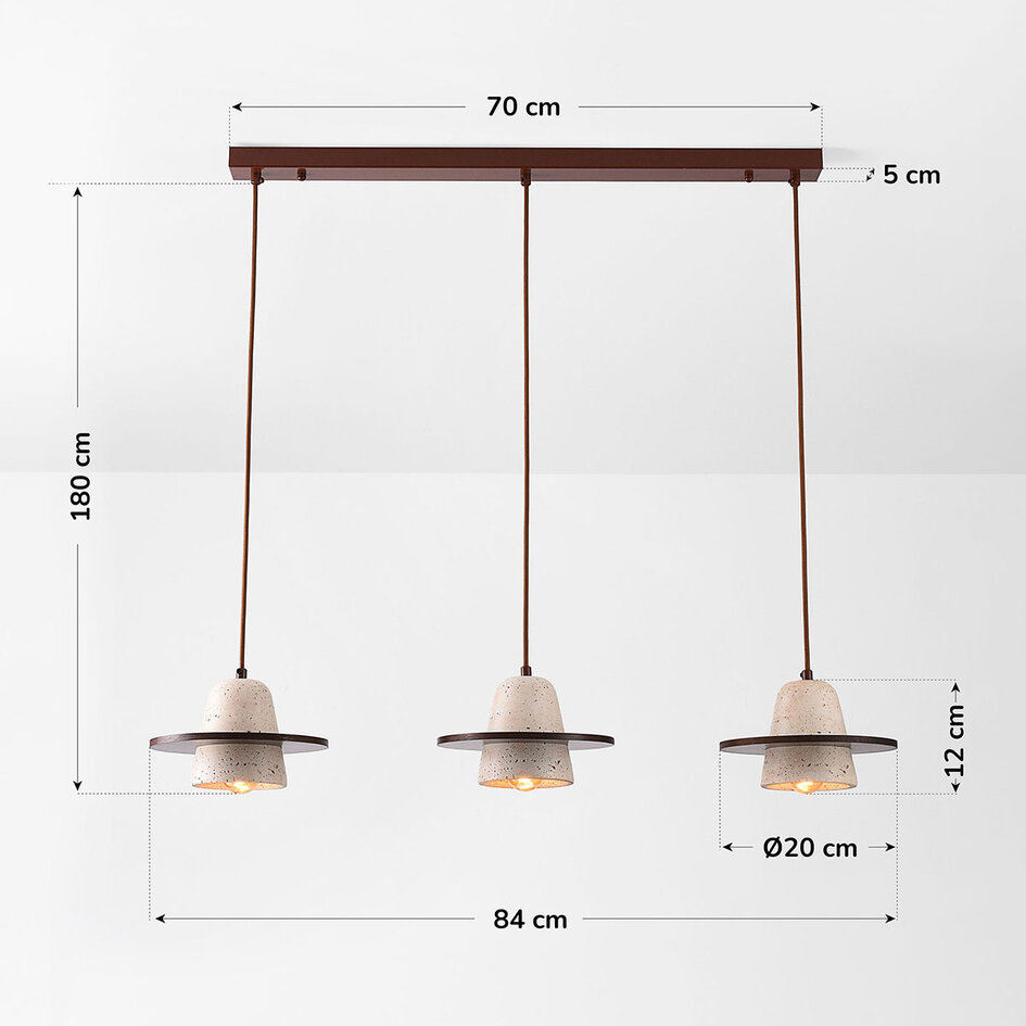 3 światła Japandi lampa wisząca Caelio z trawertynu (kamień naturalny) z drewnianymi detalami