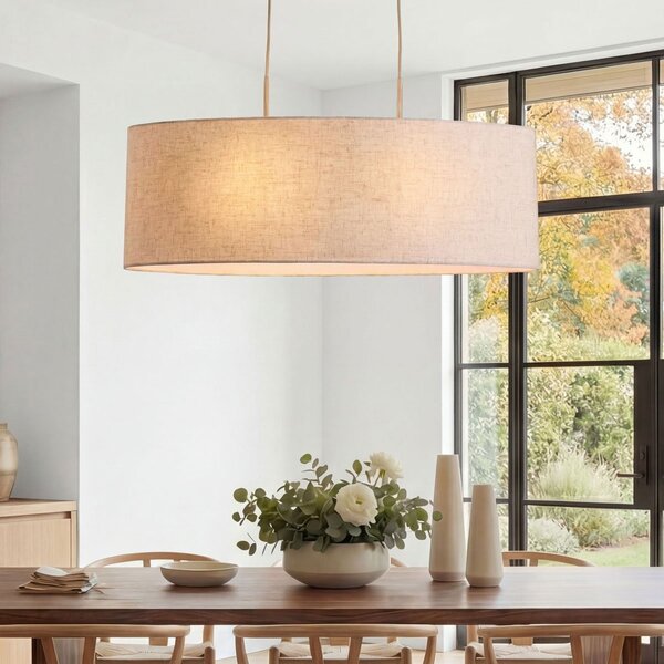 Minimalistyczna lampa wisząca Lureva beżowa z lnianym kloszem, 2 światła