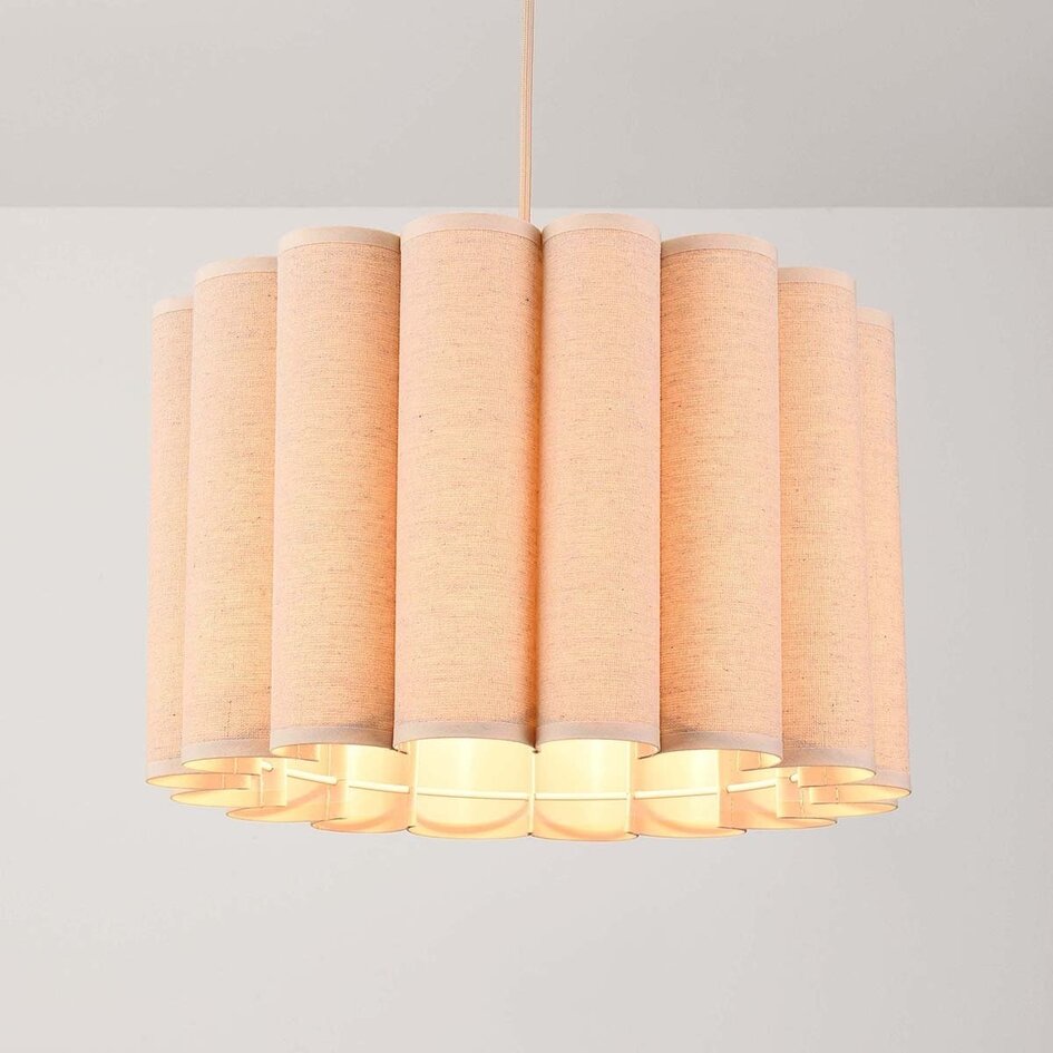 Lampa wisząca Celine z plisowanym lnianym kloszem w kolorze beżowym
