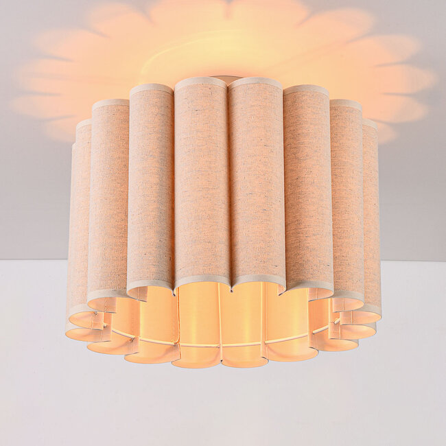Lampa sufitowa Celie z plisowanym lnianym kloszem w kolorze beżowym