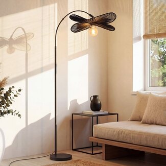 Lampa łukowa Sarah czarna z kloszem z papierowego sznura