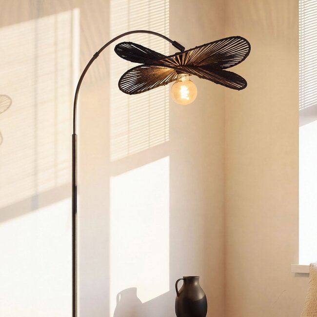 Lampa łukowa Sarah czarna z kloszem z papierowego sznura