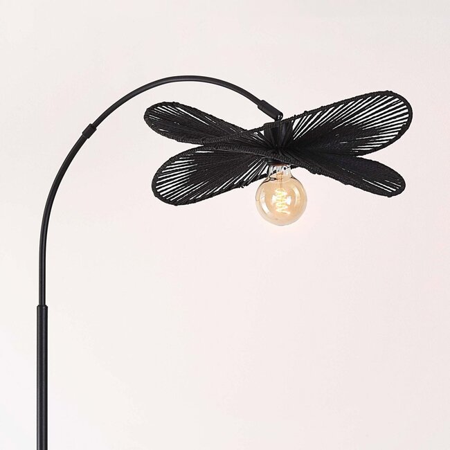 Lampa łukowa Sarah czarna z kloszem z papierowego sznura