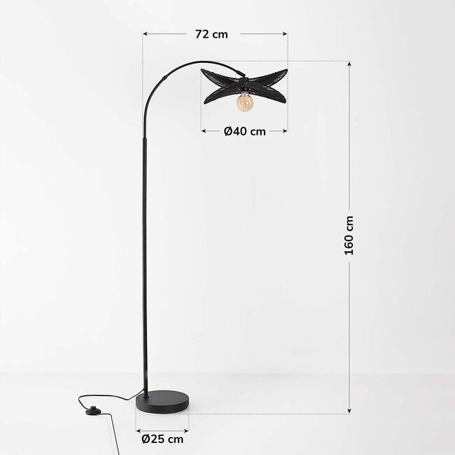 Lampa łukowa Sarah czarna z kloszem z papierowego sznura