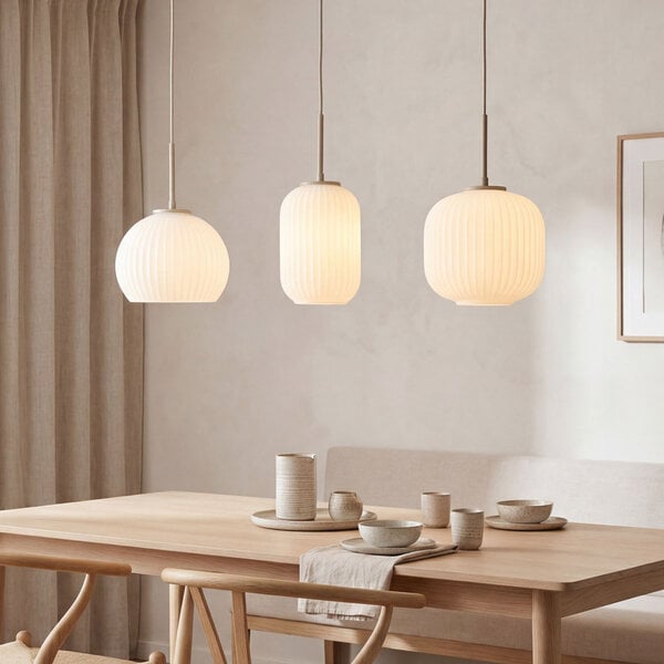 Lampa wisząca Meliora beżowa z 3 żebrowanymi szklanymi kloszami