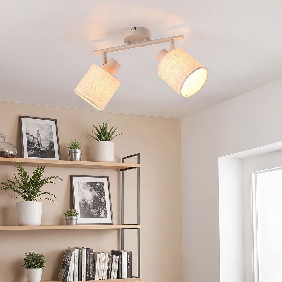 Lampa sufitowa Avan w beżowym kolorze z 2 regulowanymi lnianymi kloszami