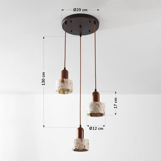 Lampa wisząca 3 światła Lito z efektem lastryko i drewna