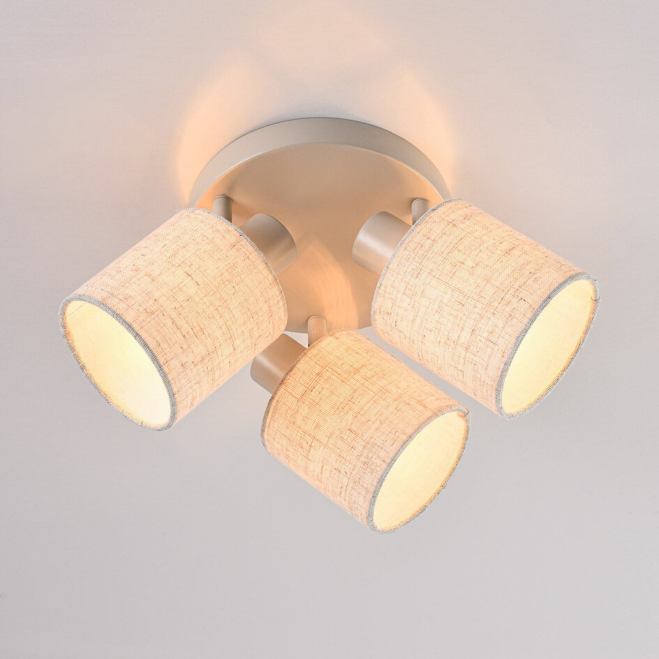 Beżowa lampa sufitowa Avan z 3 regulowanymi lnianymi kloszami