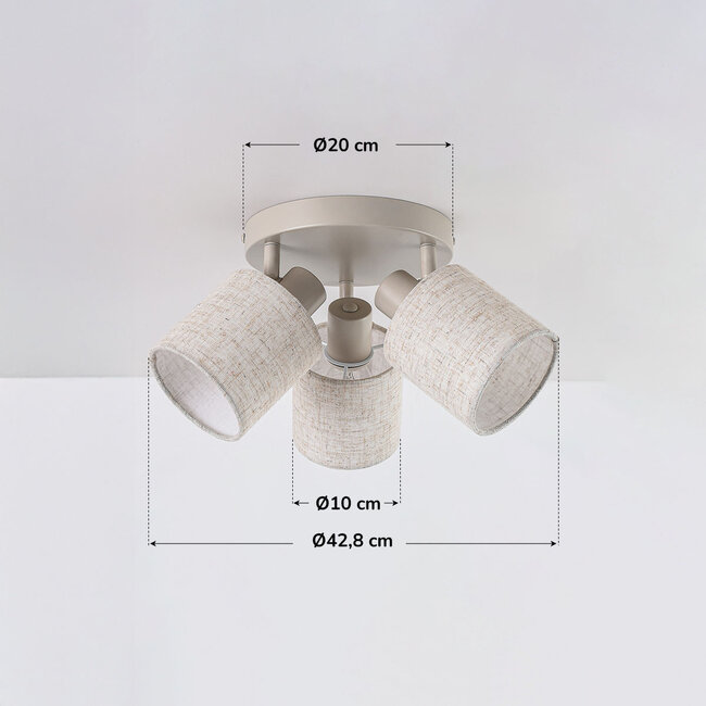 Beżowa lampa sufitowa Avan z 3 regulowanymi lnianymi kloszami