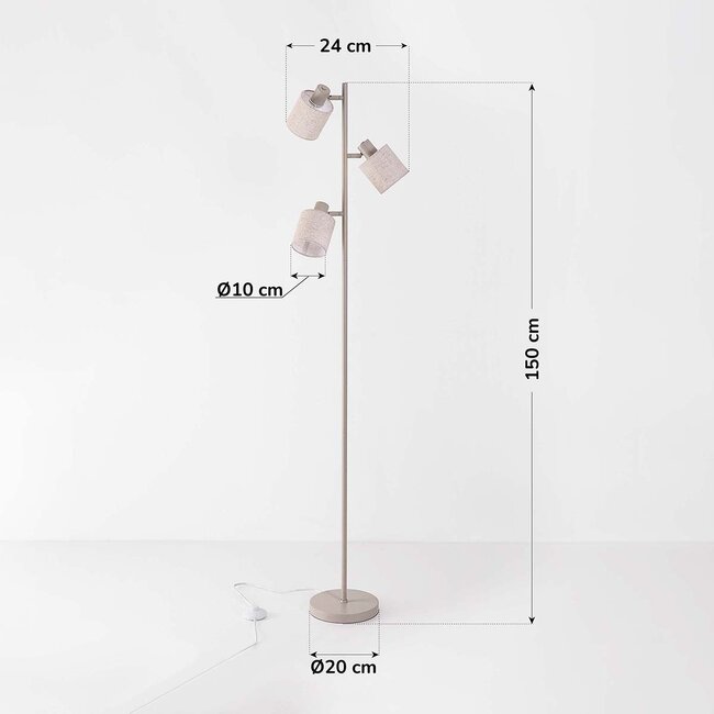 3 światła beżowa lampa podłogowa Avane z regulowanymi lnianymi kloszami