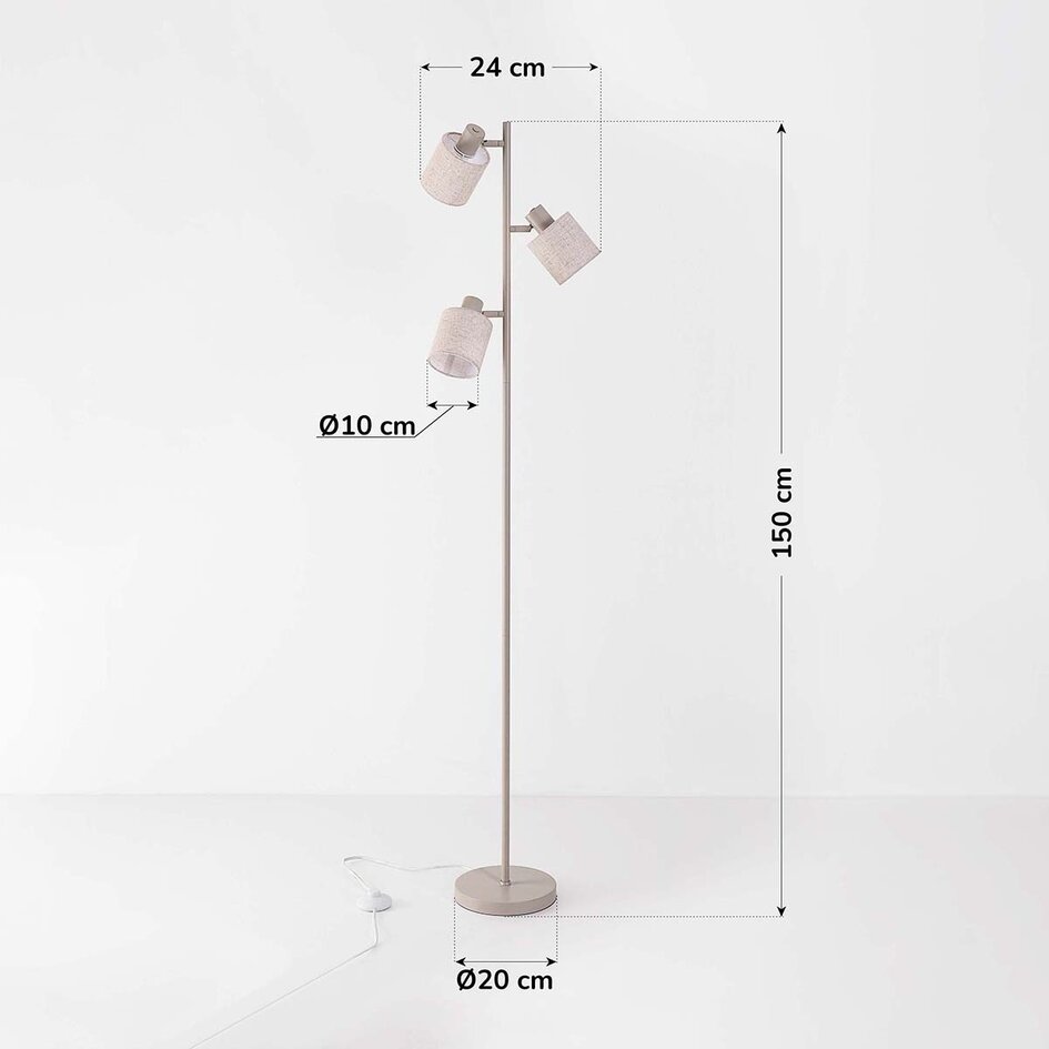 3 światła beżowa lampa podłogowa Avane z regulowanymi lnianymi kloszami