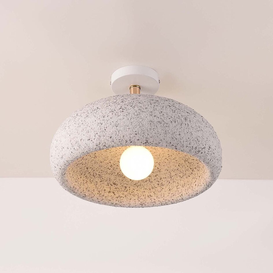 Lampa sufitowa Wabi-Sabi Zenro biała z efektem kamienia terrazzo i detalami z różowego złota