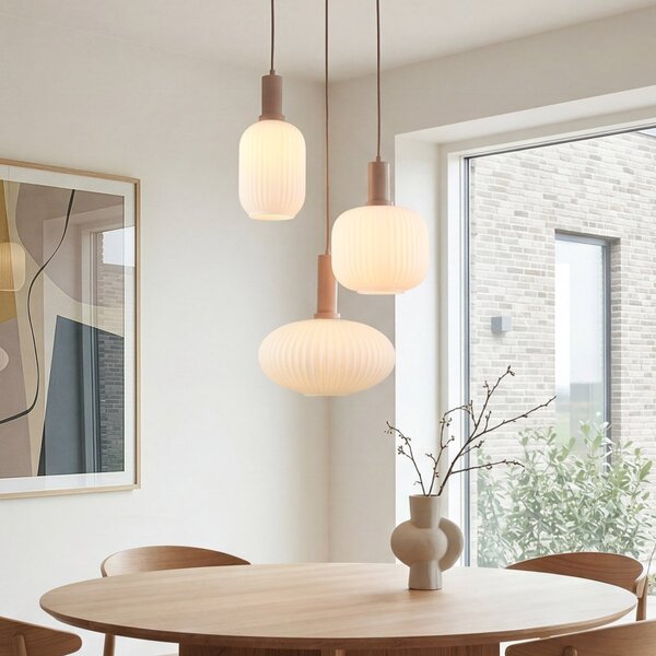 Lampa wisząca Viola 3 światła - opalowe szkło i beżowe