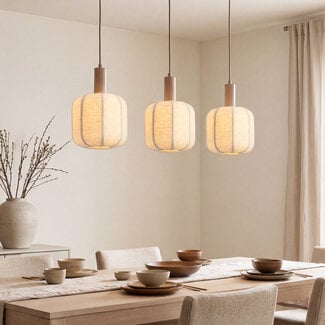 Lampa wisząca Syvra 3 światła z tkaniny - szarobrązowe