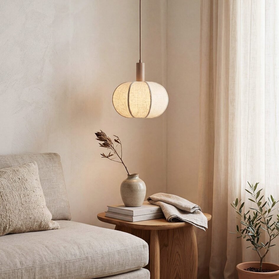 Lampa wisząca Tayra z tkaniny - szarobrązowe