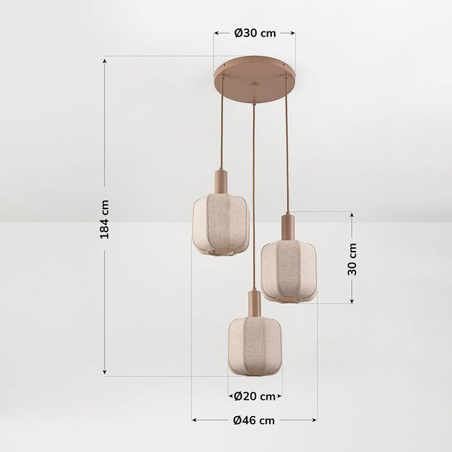 Lampa wisząca Fynra 3 światła z tkaniny - szarobrązowe