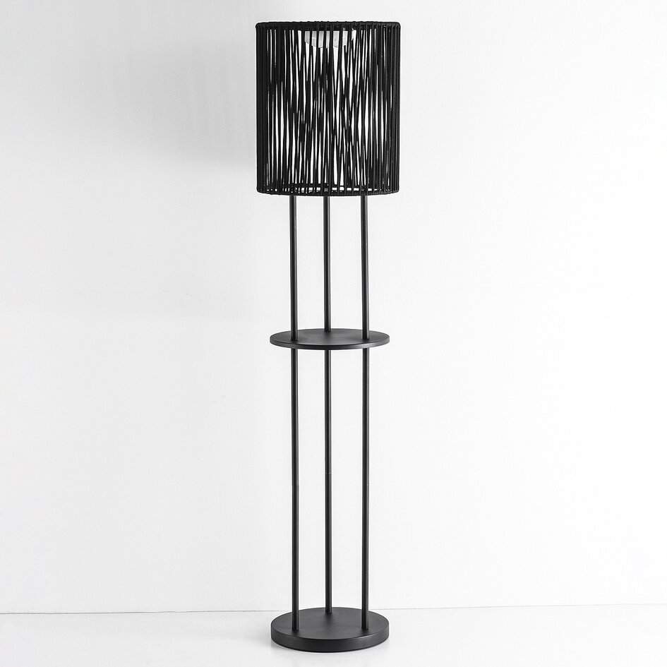 Zewnętrzna lampa stojąca solarna Vinta, 3-stopniowo ściemnialne diody LED i pleciony sznur, czarna
