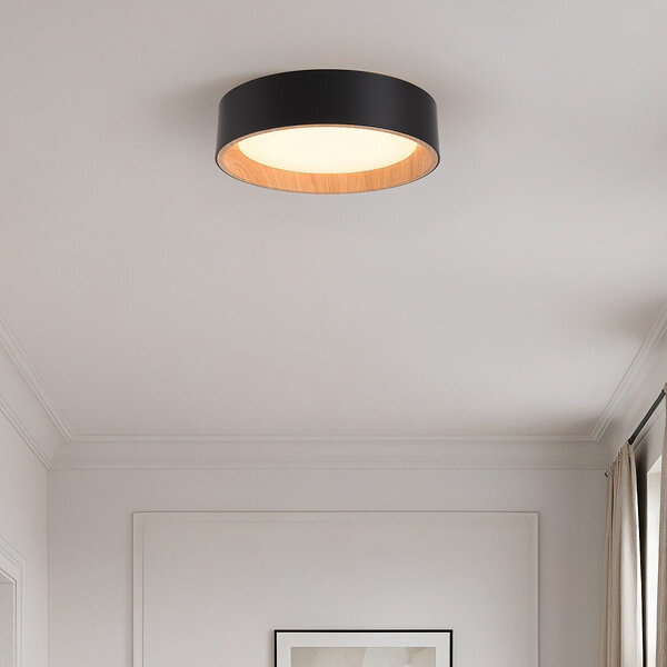 Design lampa sufitowa Larios 3-stopniowo ściemnialne Ø29 cm - czarna z drewnianym akcentem