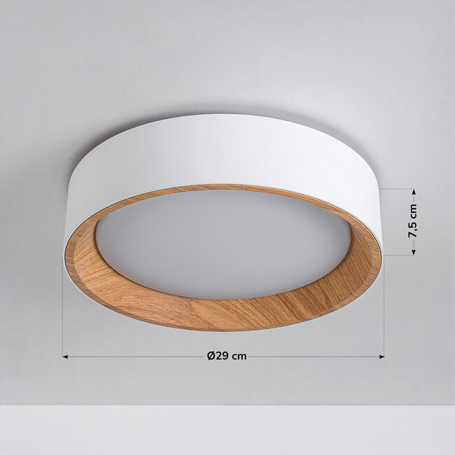 Design Lampa sufitowa Larios z wbudowanym źródłem LED i 3-stopniowo ściemnialne Ø29 cm - białe z drewnianym akcentem