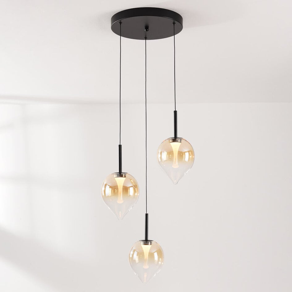 Nowoczesna lampa wisząca Drop z szkłem bursztynowym i wbudowanym źródłem LED, 3-stopniowo ściemnialne