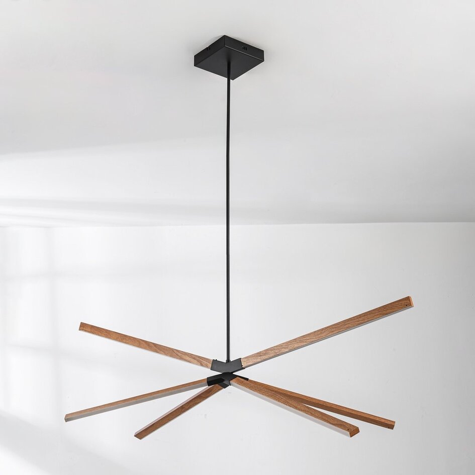 Design lampa wisząca Stellar ze zintegrowanymi 3-stopniowo ściemnialnymi diodami LED - imitacja drewna