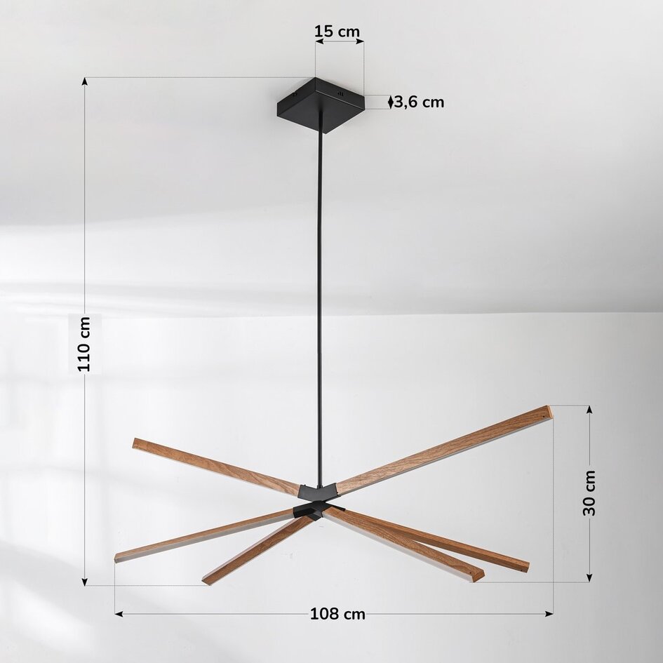 Design lampa wisząca Stellar ze zintegrowanymi 3-stopniowo ściemnialnymi diodami LED - imitacja drewna