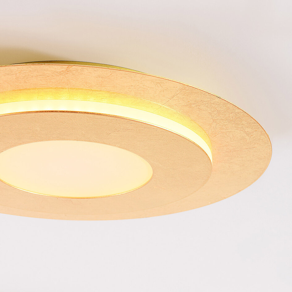 Lampa sufitowa Cercyl Ø30 cm z efektem złotego liścia i 3-stopniowo ściemnialnymi diodami LED