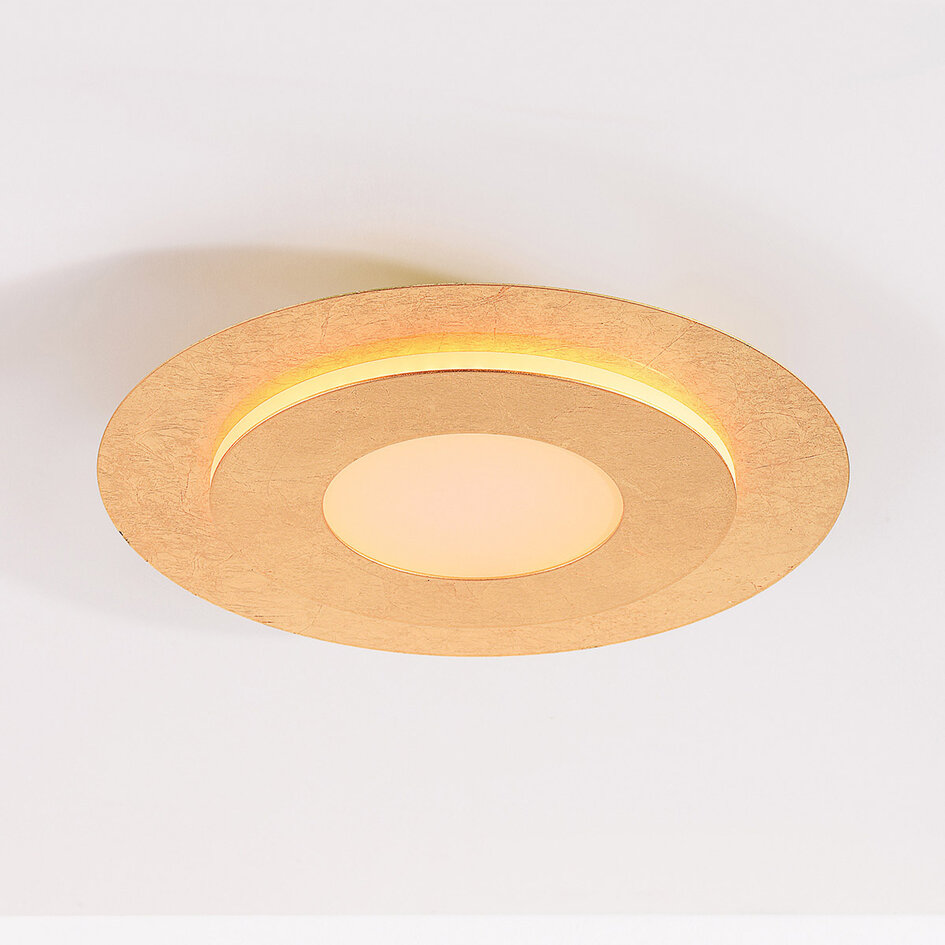 Lampa sufitowa Cercyl Ø30 cm z efektem złotego liścia i 3-stopniowo ściemnialnymi diodami LED