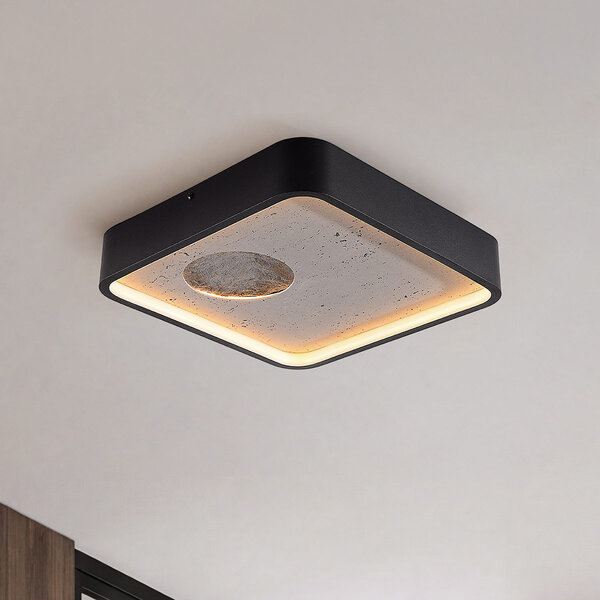 Lampa sufitowa Cercal z 3-stopniowo ściemnialnymi diodami LED i czarnym z szarym efektem kamienia – 30 × 30 cm