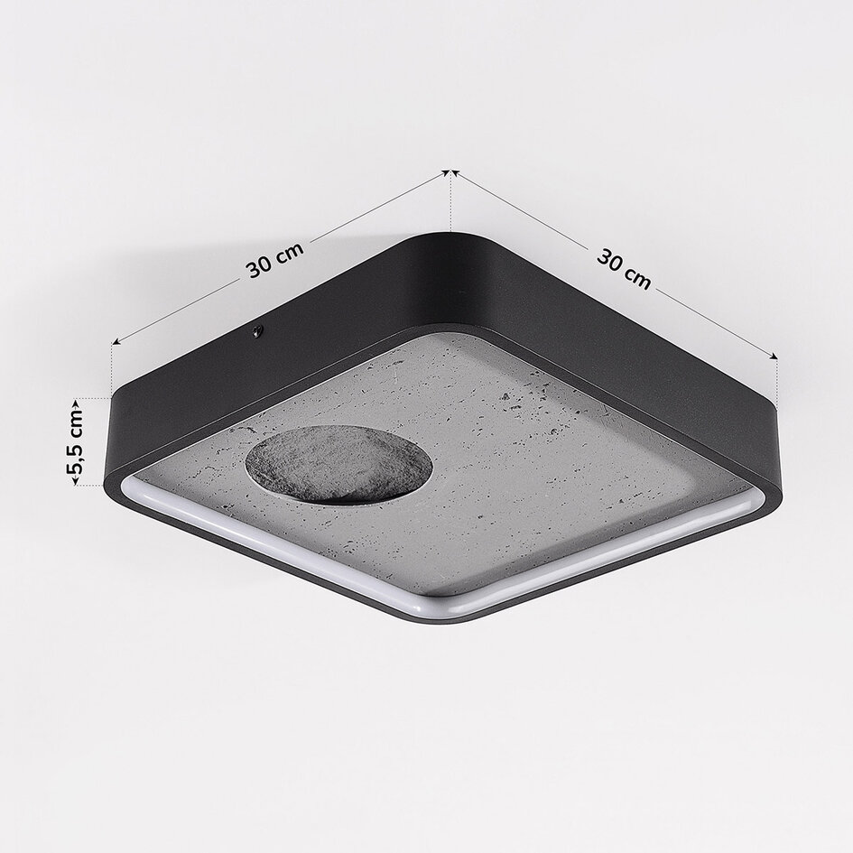 Lampa sufitowa Cercal z 3-stopniowo ściemnialnymi diodami LED i czarnym z szarym efektem kamienia – 30 × 30 cm