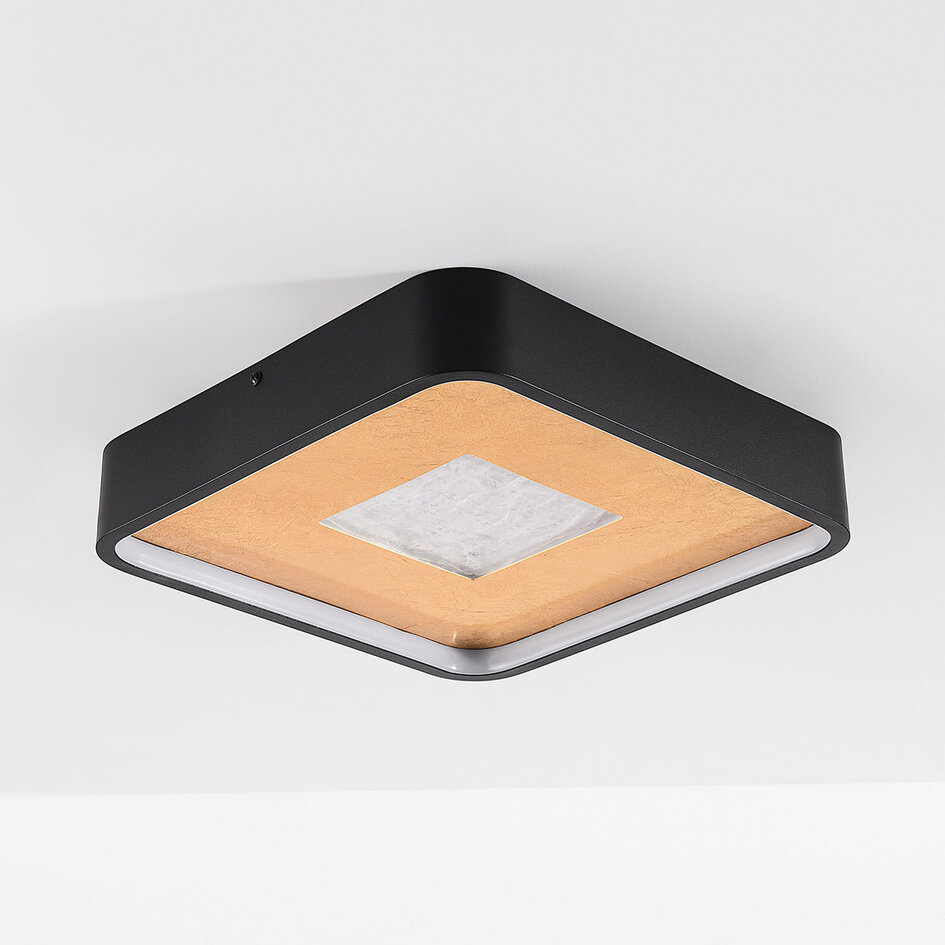 Lampa sufitowa Cercal 30 × 30 cm czarna z efektem złota płatkowego i 3-stopniowo ściemnialna