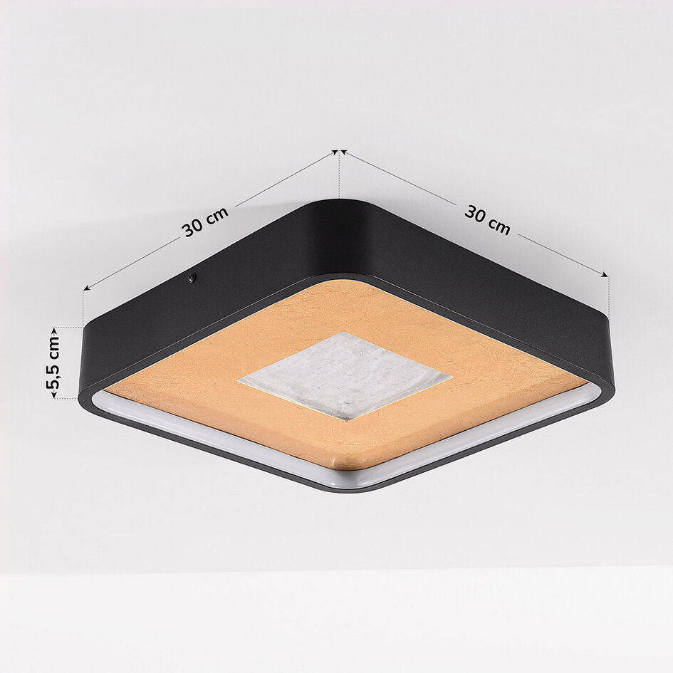 Lampa sufitowa Cercal 30 × 30 cm czarna z efektem złota płatkowego i 3-stopniowo ściemnialna