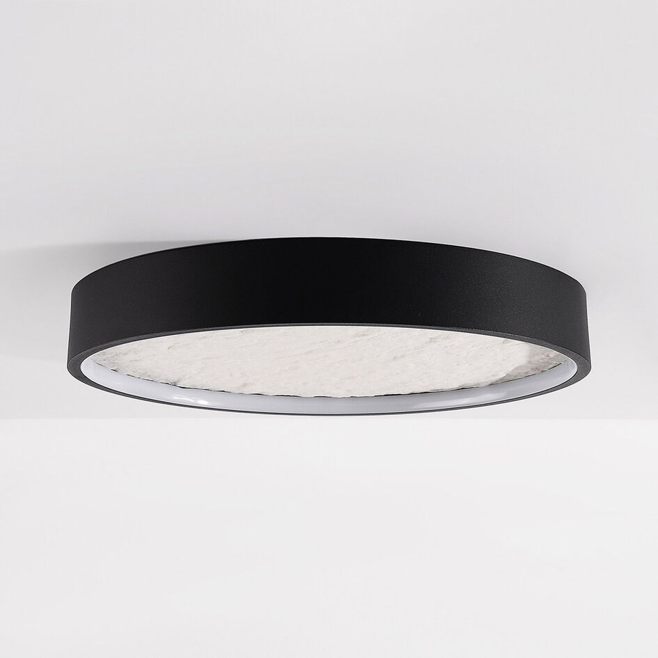 Lampa sufitowa Cercul Ø40 cm czarna ze złamaną bielą z efektem kamienia i 3-stopniowo ściemnialne