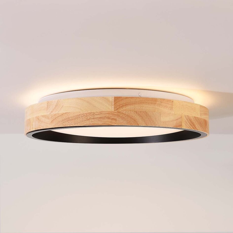 3-stopniowo ściemnialna lampa sufitowa Tirano w kolorze czarnym z wykończeniem imitującym drewno dębowe – Ø41 cm