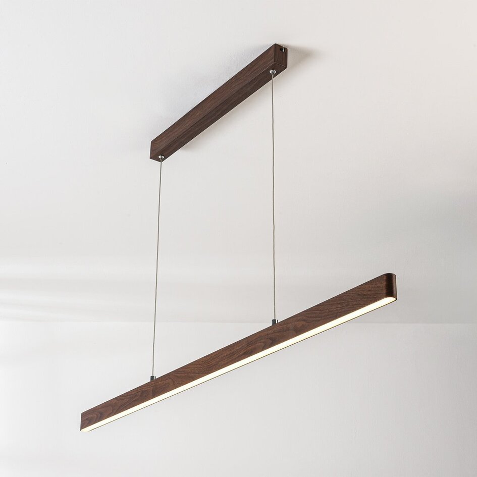 3-stopniowo ściemnialna lampa wisząca Elan w ciemnej imitacji drewna z wbudowane źródło LED